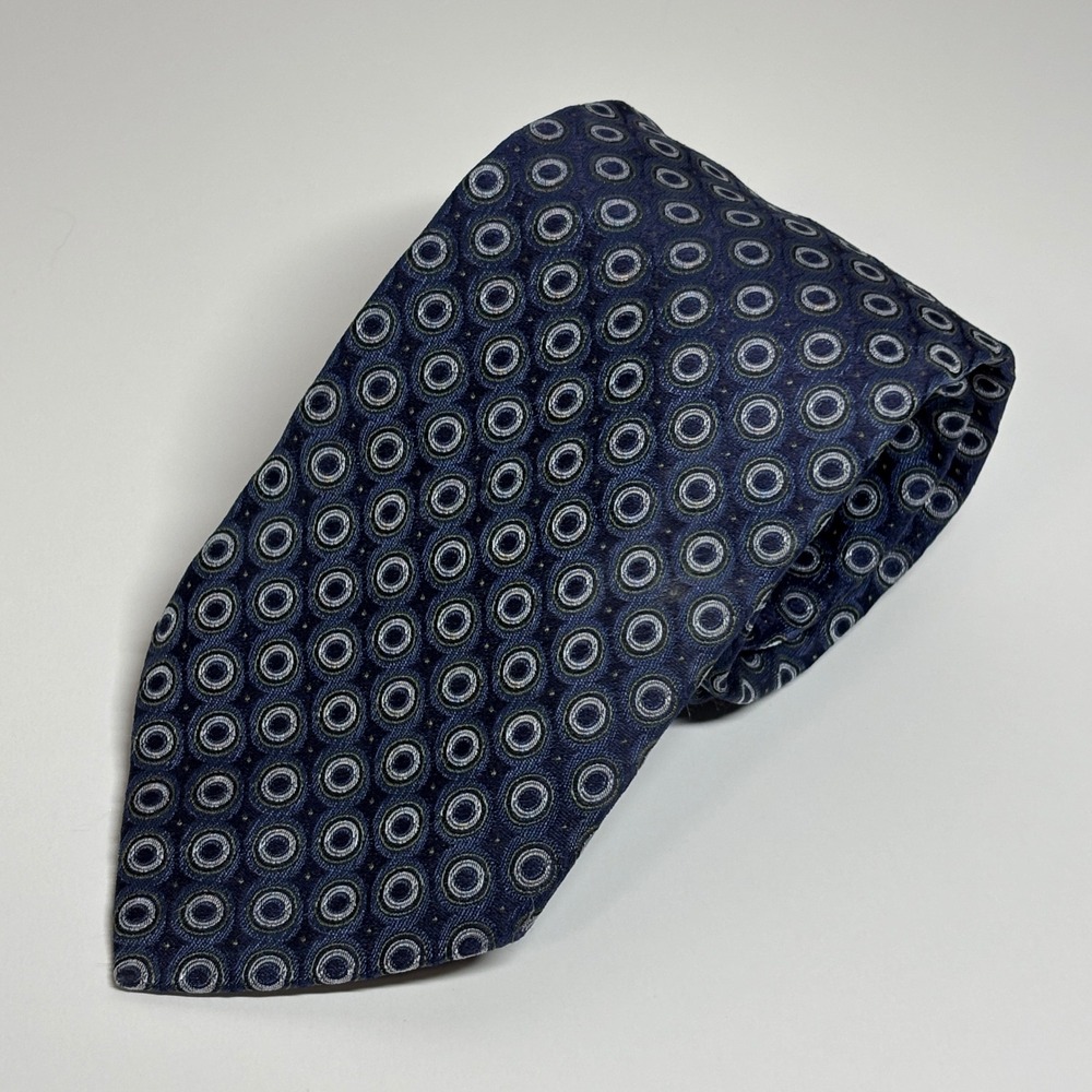 Peebles Executive Collection Tie Mens OS Blue Geometric Silk Hand Made Formal